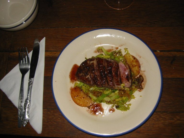 Seared duck breast, sliced