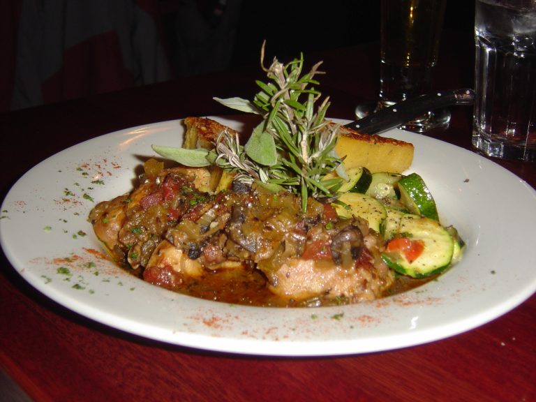 Rabbit cacciatore braised in tomato sauce